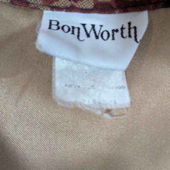 90s Vintage Fall Floral Top Shaket by Bon Worth Brown Black and Tan Size M - Picture 5 of 14